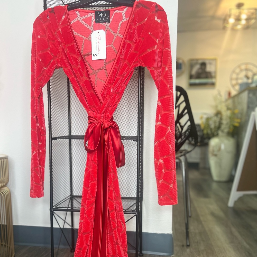 It’s Valentines Day Somewhere! Red Sheer Belted High Slit Dress